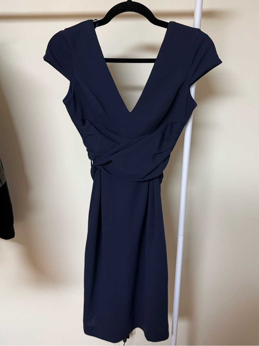 Dress the Population Navy V-Neck Wrap-Style Cap Sleeve Dress